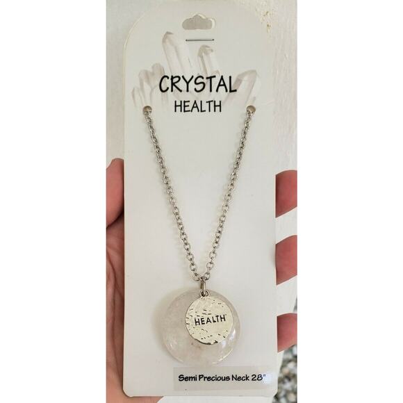Crystal Health Semi Precious Real Quartz Stone, 28" Silver Tone Chain, NWT - Picture 1 of 10